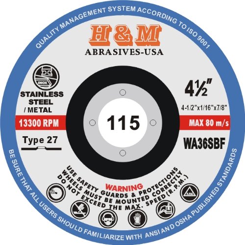 4-1/2" x 1/16" x 7/8" CUT-OFF WHEELS for Stainless Steel & Metal Cutting Disc Type 27 (25 PACK)